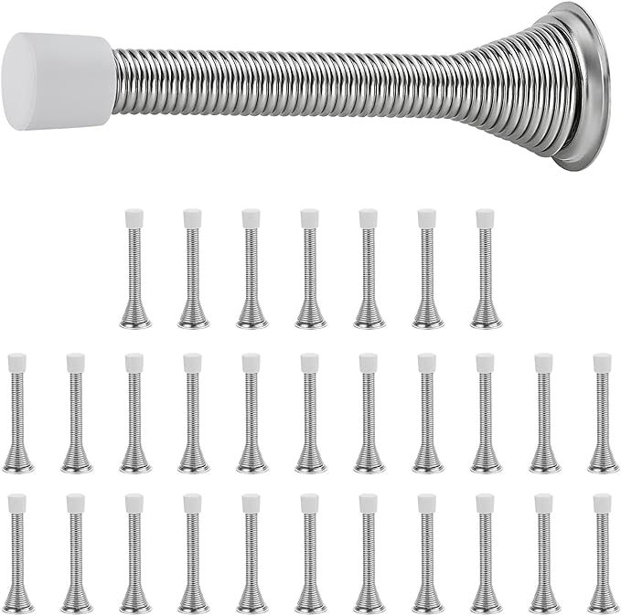 Ravinte Door Stoppers, 30 Pack Spring Door Stops with Rubber Bumper, Satin Nickel Door Stoppers for Bottom of Door