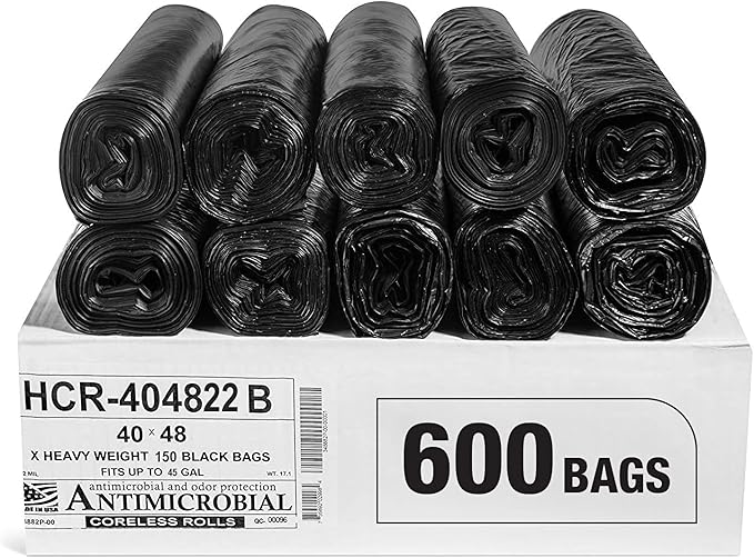 Aluf Plastics High Density Trash Bags, 45 Gallon, 22 Micron,