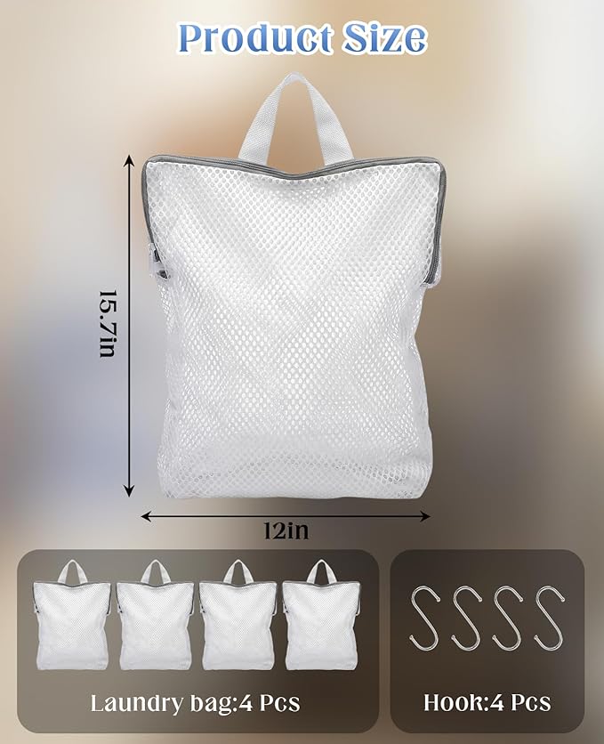 4 Pcs Mesh Hanging Laundry Bag