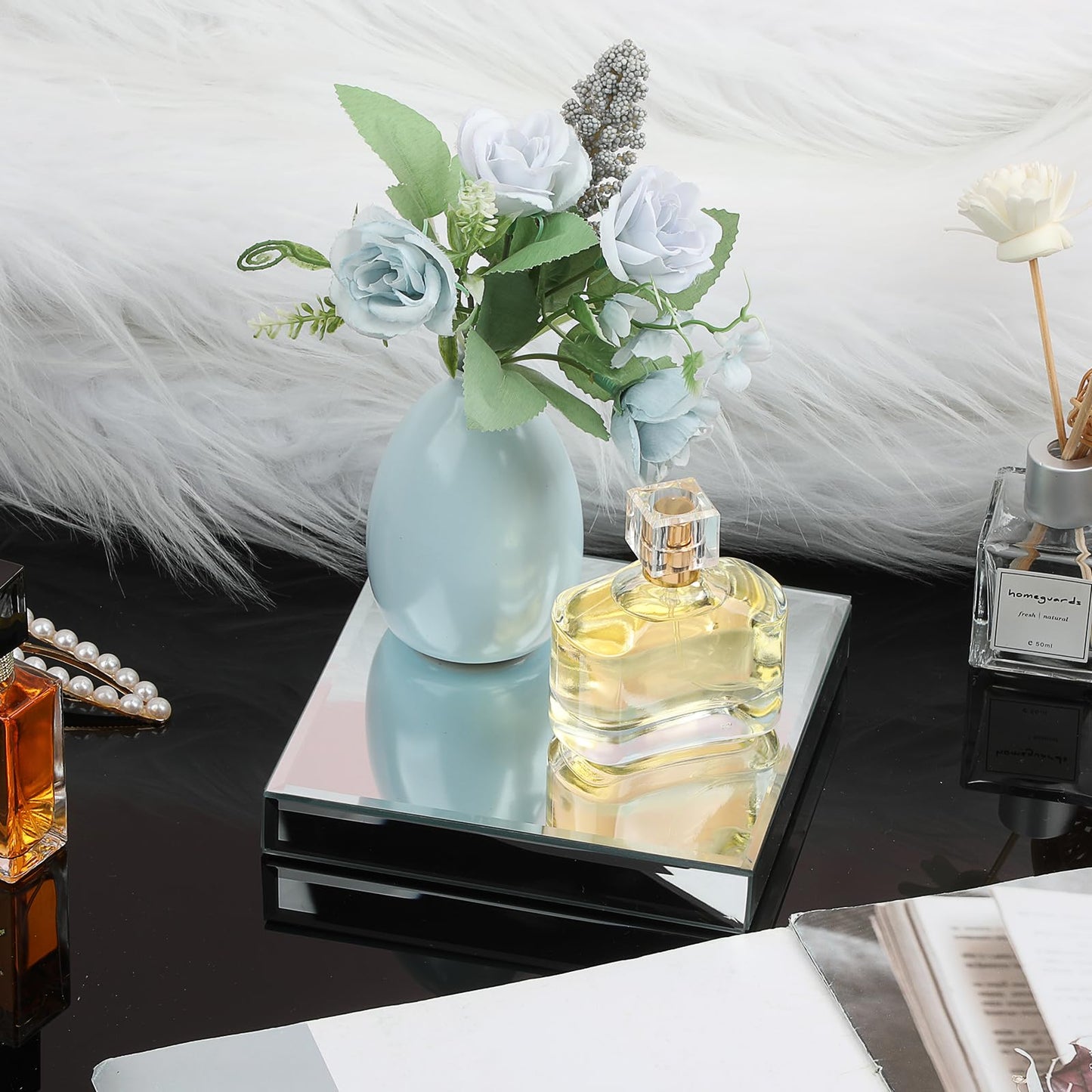 Hipiwe Mirrored Risers for Display Glass Figures Display Stand Base Collectibles Showpeice Table Display Platform for Decorative Pieces Jewelry Perfume Showcase Photography Props, 5.7" x2 Packs