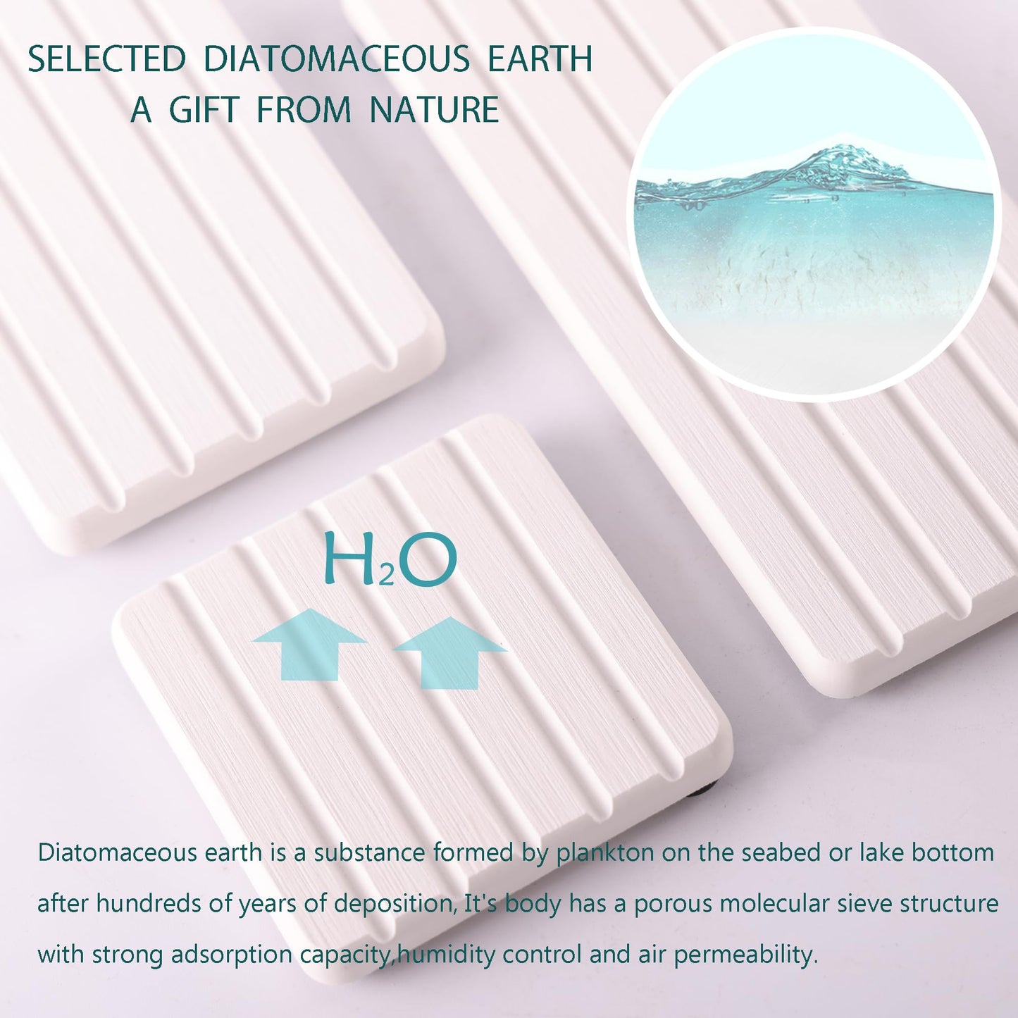 NiuYichee Set of 4 Water Absorbent Diatomite Coasters, Diatomaceous Earth Kitchen Soap Dish, Bathroom Trays, Water Absorbing Stone Used for Hand Soaps & Plants & Toiletries in The Modern Home