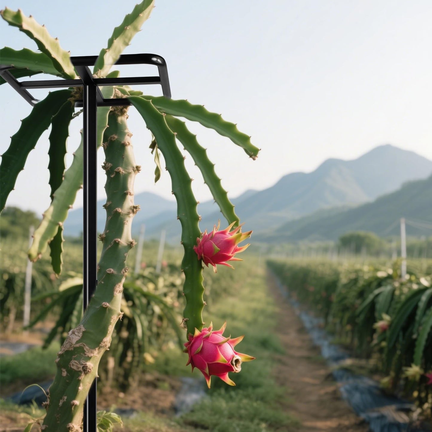2 Pcs Heavy Duty Dragon Fruit Trellis, Adjustable Plant Climbing Support with 4 Non-Woven Planting Pots, Raspberry Trellis for Garden, Vertical Farming Tower for Dragon Fruit, Avocados, Vining Plants