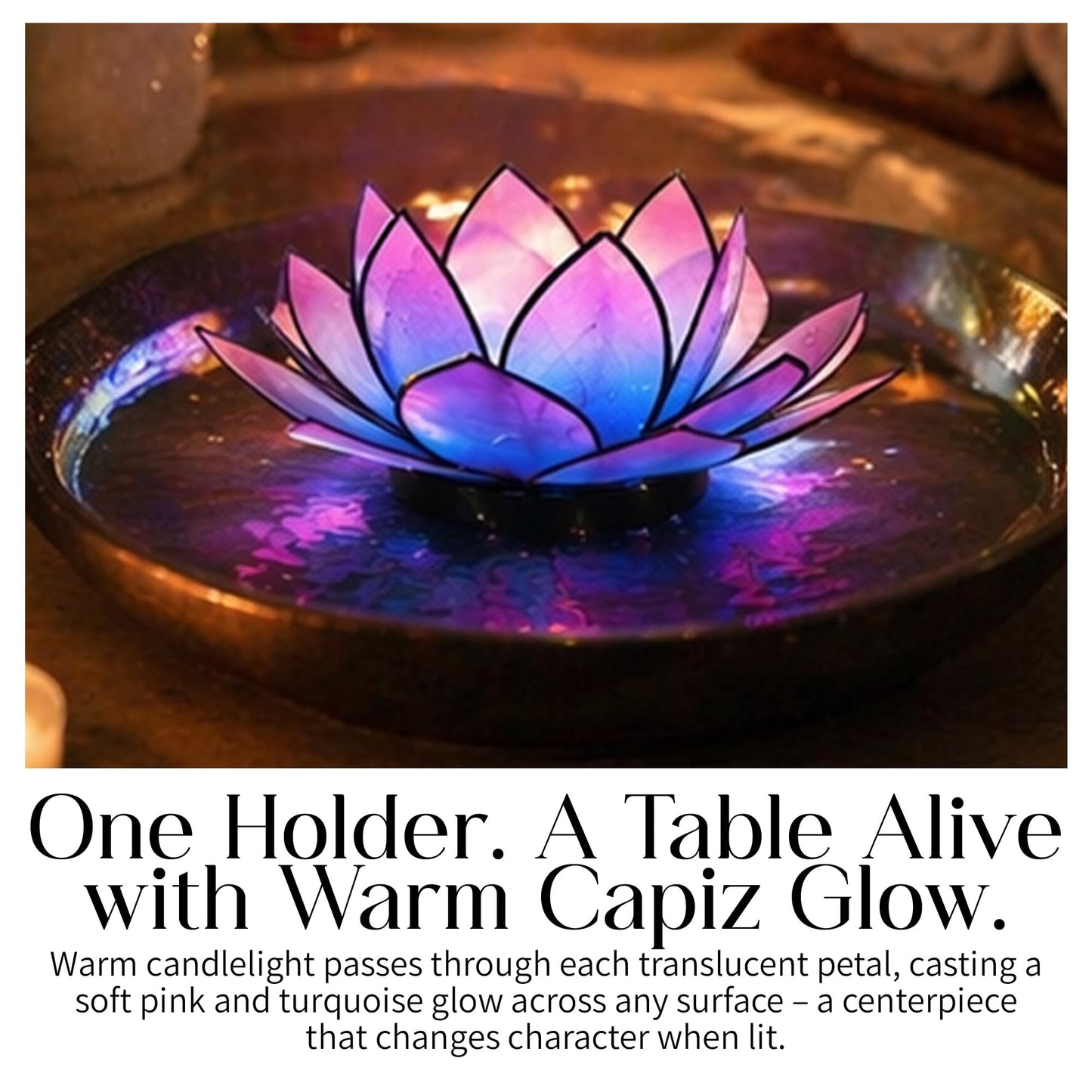 Om Gallery SoHo Lotus Tea Light Holder - Handcrafted Capiz Shell Candle Holder 5 Inch Diameter - Artisan Boho Votive Tea Light for Home Decor and Altar - Fair Trade Gift - Pink and Turquoise