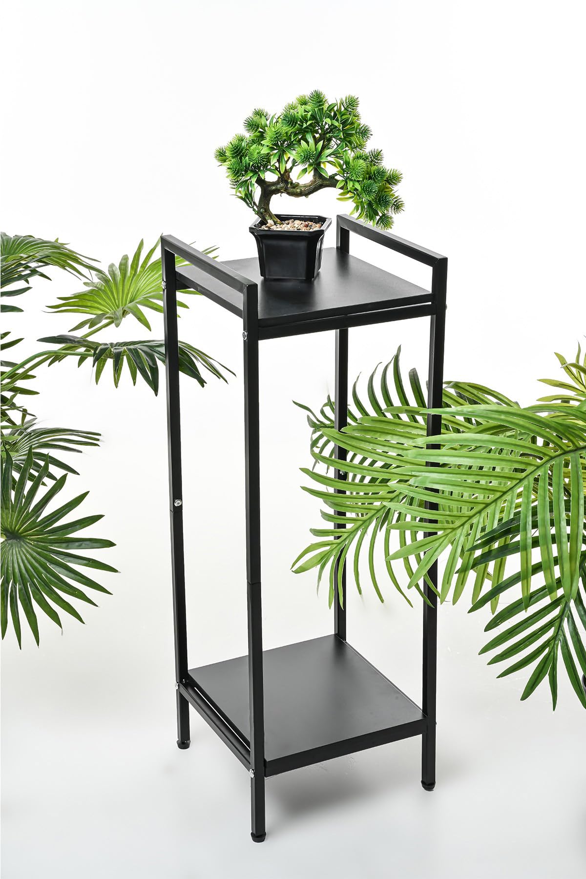 GOLDSRON Tall Plant Stand for Indoor Plant: 2 Tier Metal Modern Small Single Plant Shelf - Floor Flower Storage Side Table Holder for Living Room Balcony Garden