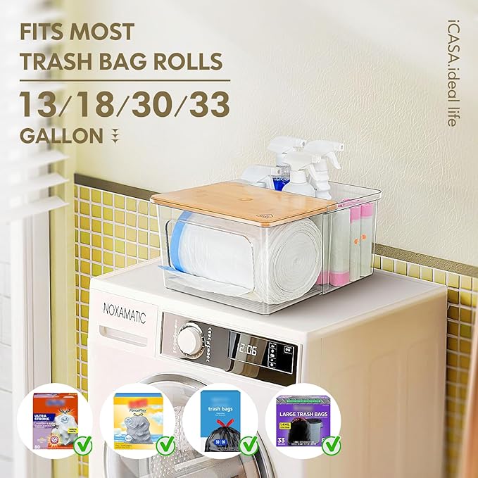 Trash Bag Dispenser Under Sink Organizer, 2-in-1 Acrylic Trash Bags Holder