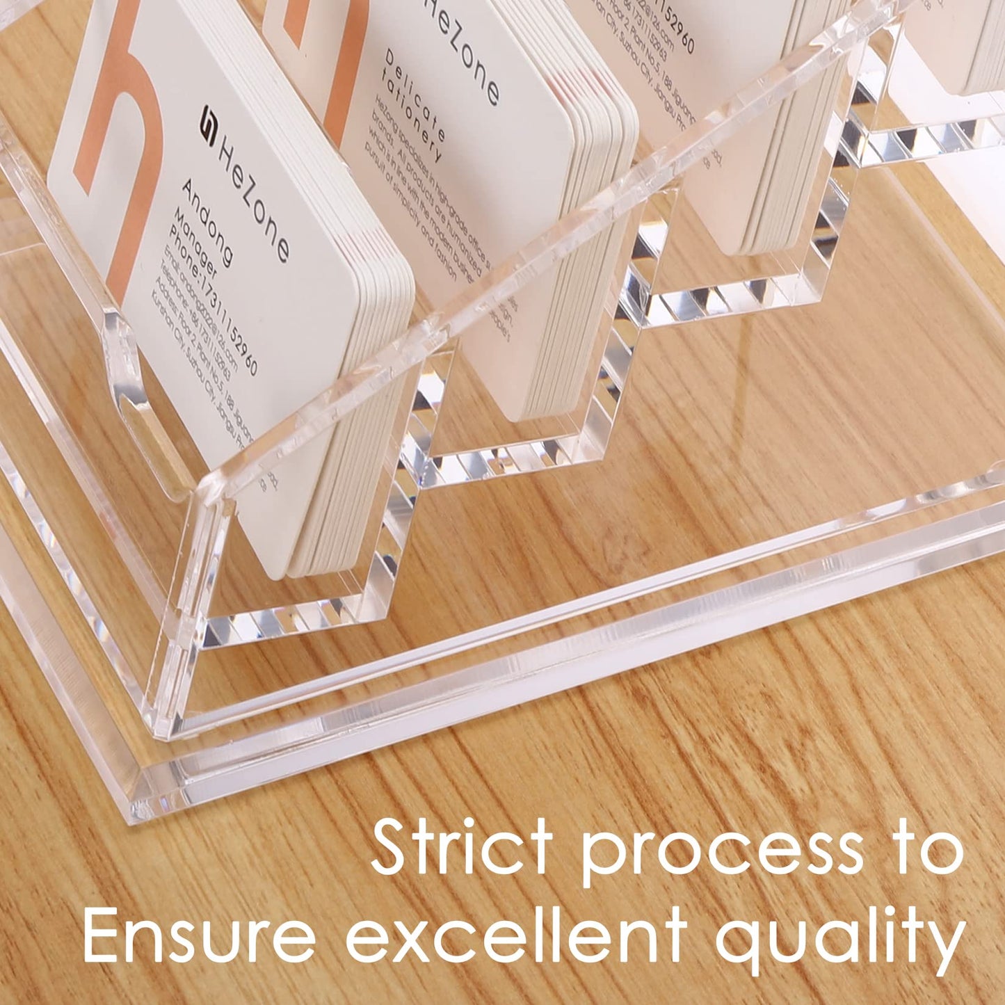 Business Card Holder for Desk Clear Acrylic Business Cards Stand Organizer Business Card holder 4 Slots 4 Tier Tilt Angle Business Card Display Rack-1 Pack