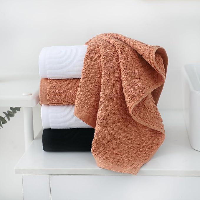 Pidada Hand Towels Set of 4 Striped Pattern 100% Cotton Absorbent Soft