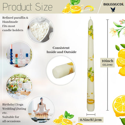 Summer Floral Taper Candle - Baleagcdl Ivory with Lemon Prints Candlesticks Handmade Long Tapered Candles 10 Inch Drip Candle for Home Holiday Decor Gifts Set of 2