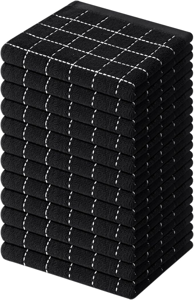 Mordimy 100% Cotton Terry Cloth Dish Cloths, Soft and Absorbent Checkered Dish