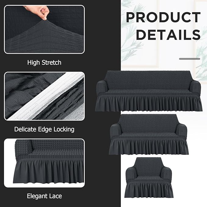 Fanfanwin 3 Pcs Sofa Slipcover Set