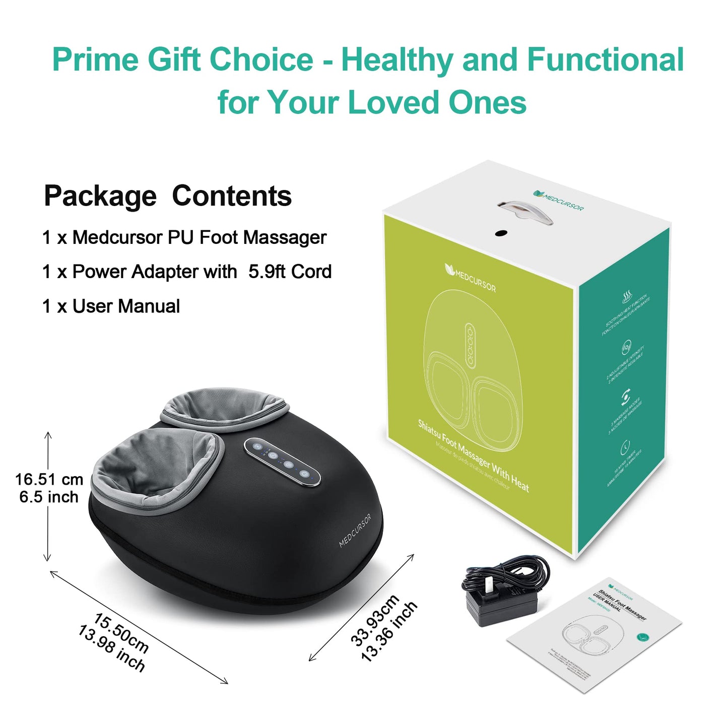 Medcursor Foot Massager Machine with Heat, Delivers Relief for Tired Muscles & Plantar, Deep Kneading Therapy, Multi-Level Settings for Home, Office Use, Size up to 13", FSA HSA Eligible