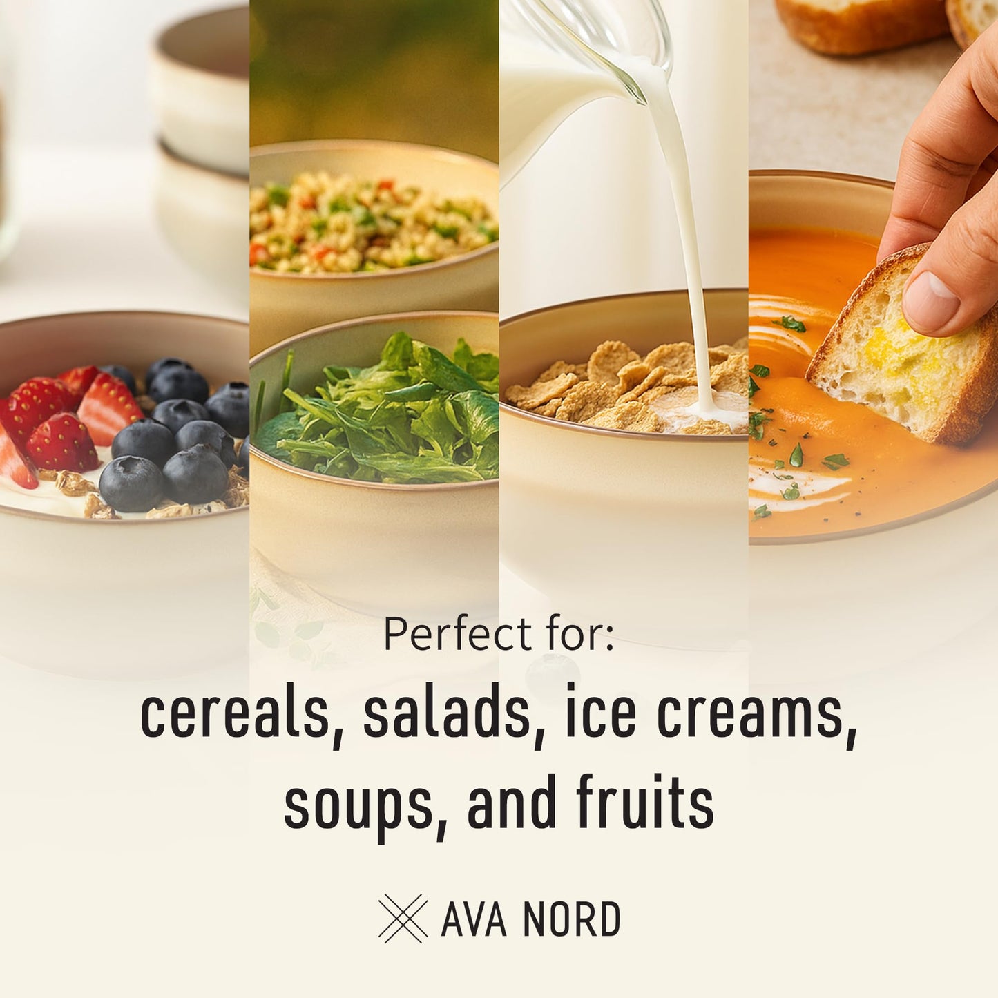 Ava Nord Stoneware Ceramic Cereal Bowls Set of 4, 21 oz | Lead-Free, Cadmium-Free | Microwave and Dishwasher Safe | For Soup, Salad, Rice, Dessert, Ice Cream | Nordic Design | Terracotta/Sage Ash