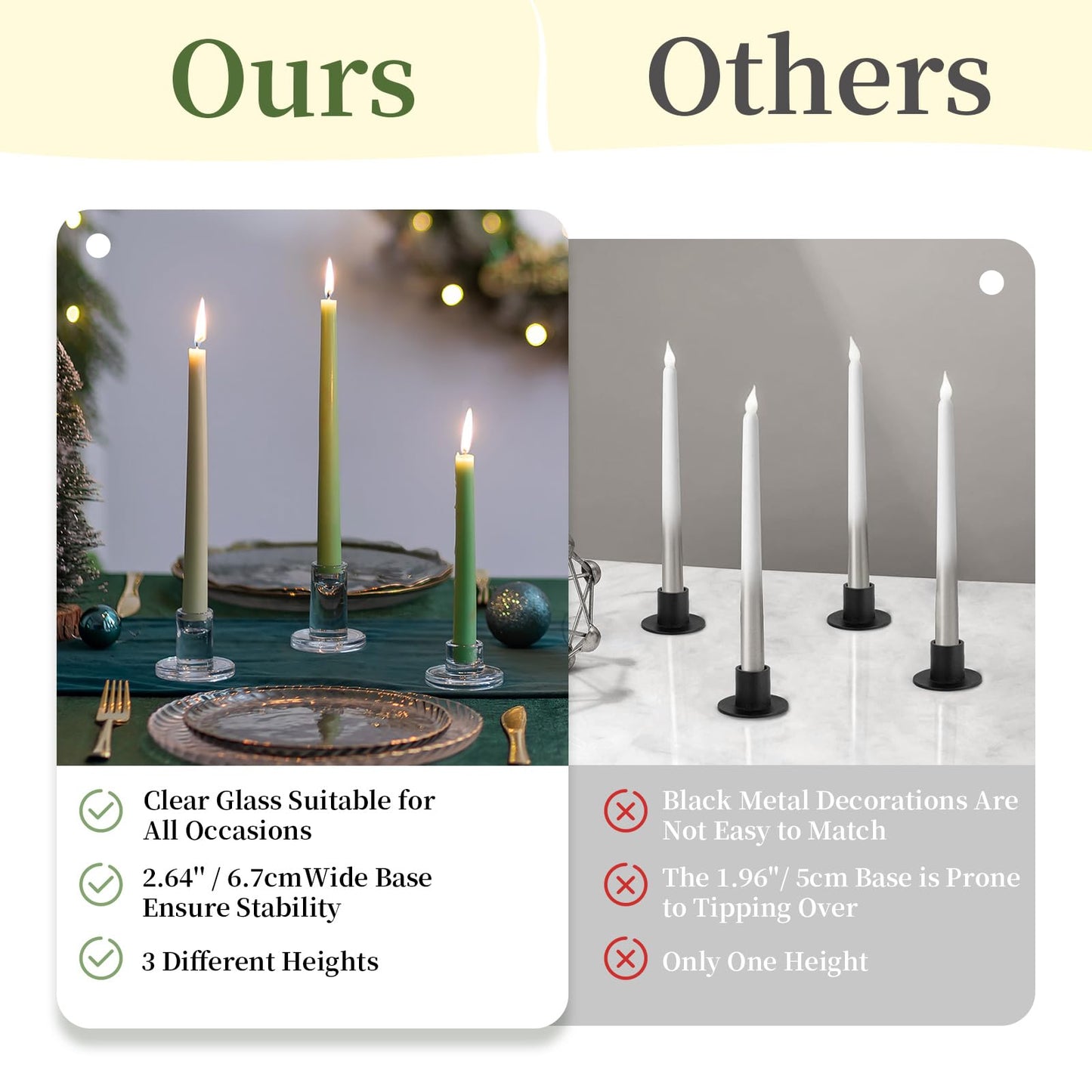Glasseam Taper Candle Holders Bulk: 12 Pcs Glass Candlestick Holders for Tapered Candles Set Small Clear Candle Sticks Holder Decor for Wedding Table Centerpiece Holiday Christmas Decorations