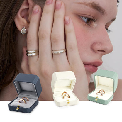 Oirlv Premium Leather Double Ring Box for Wedding Ceremony Engagement Couple Rings Holder Jewelry Gift Box(Blue,Double)