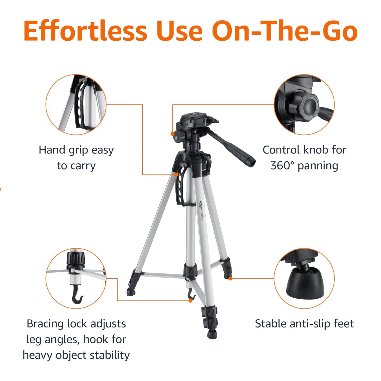 Amazon Basics 152 cm (60-Inch) Lightweight Camera, DSLR and Binocular Tripod with Bag, Black