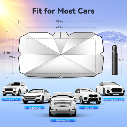 TECKNET Car Windshield Sun Shade Umbrella, Foldable Windshield Sun Shade for Car Block UV Rays and Heat, Adjustable Size (55"x31",47"x25")