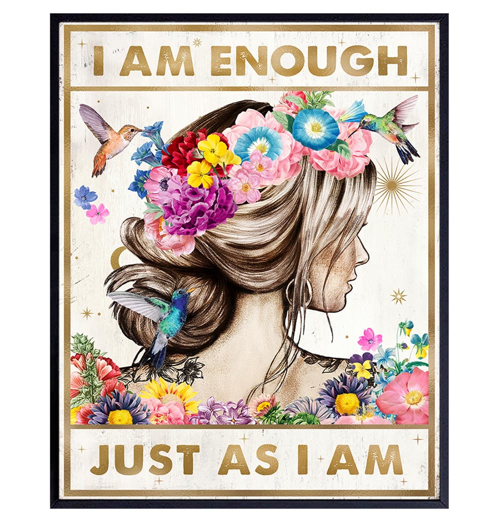 Positive Quotes Wall Decor for Women - positive Affirmations Inspirational Wall Art - Zen Wall Decor - Motivational poster - Boho-chic Teen Room Decor Girls Bedroom Decor - I Am Enough Daughter Gifts