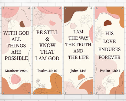 4Pcs Boho Church Banners for Sanctuary Wall Worship Church Banners with Scripture Welcome Inspirational Religious Hanging Backdrop Bible Verses Banner Hanging Signs for School Church Boho Decor