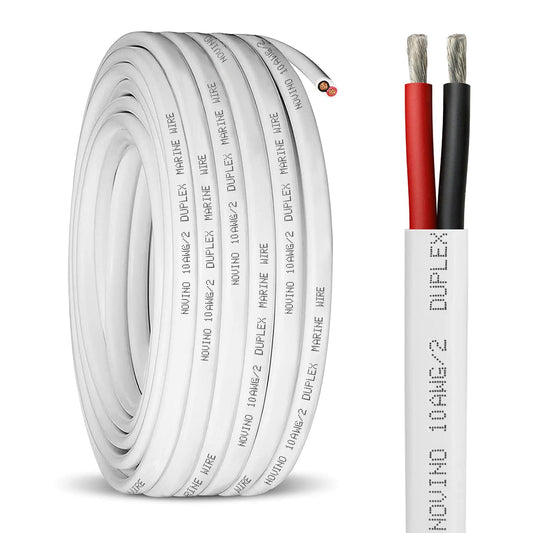 10 Gauge Marine Wire,10 AWG 30ft Duplex Marine Grade Wire Tinned Copper Oxygen-Free Insulated Red& Black Electrical Cable for Boat/Automotive/RV/Camper/Trailer