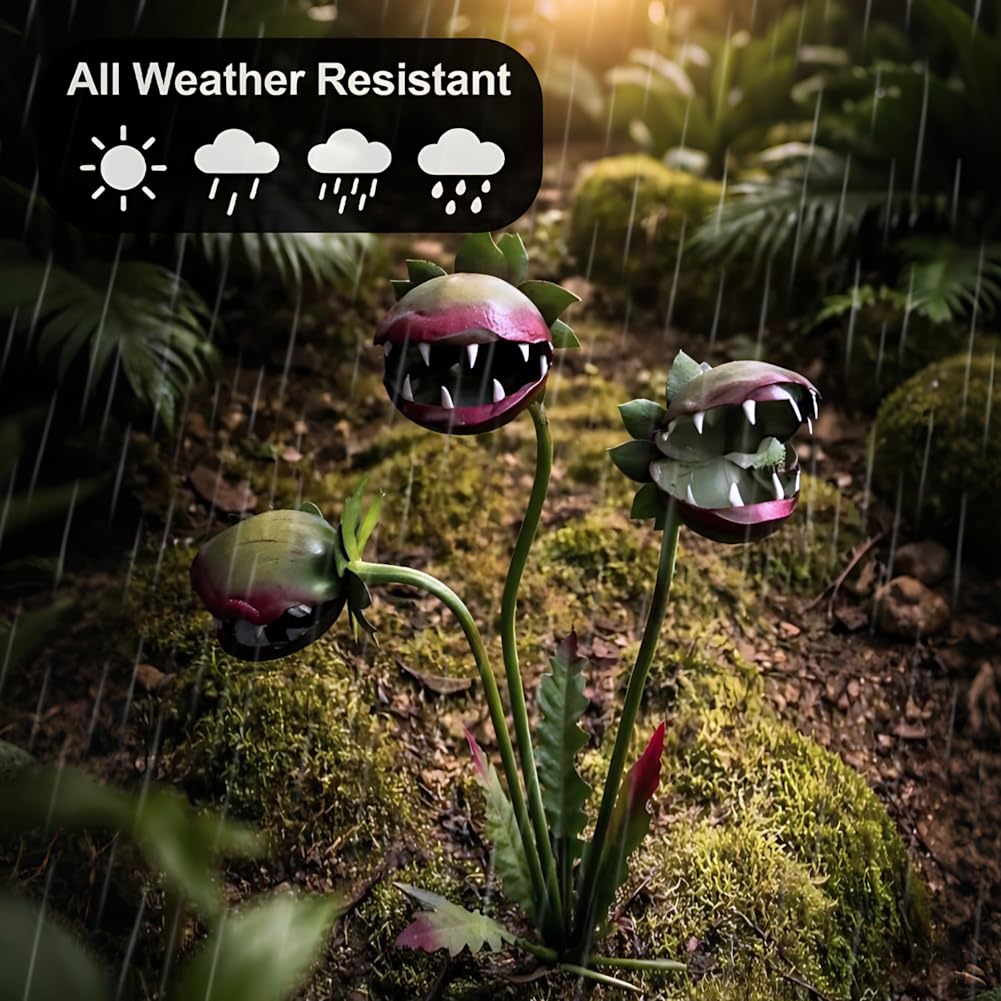 LivialyCity Whimsical Metal Carnivorous Plant Garden Stake, 25-Inch Large Venus Flytrap Monster Plant Sculpture, Durable Yard Art for Flower Beds, Patios & Planters, Unique Quirky Garden