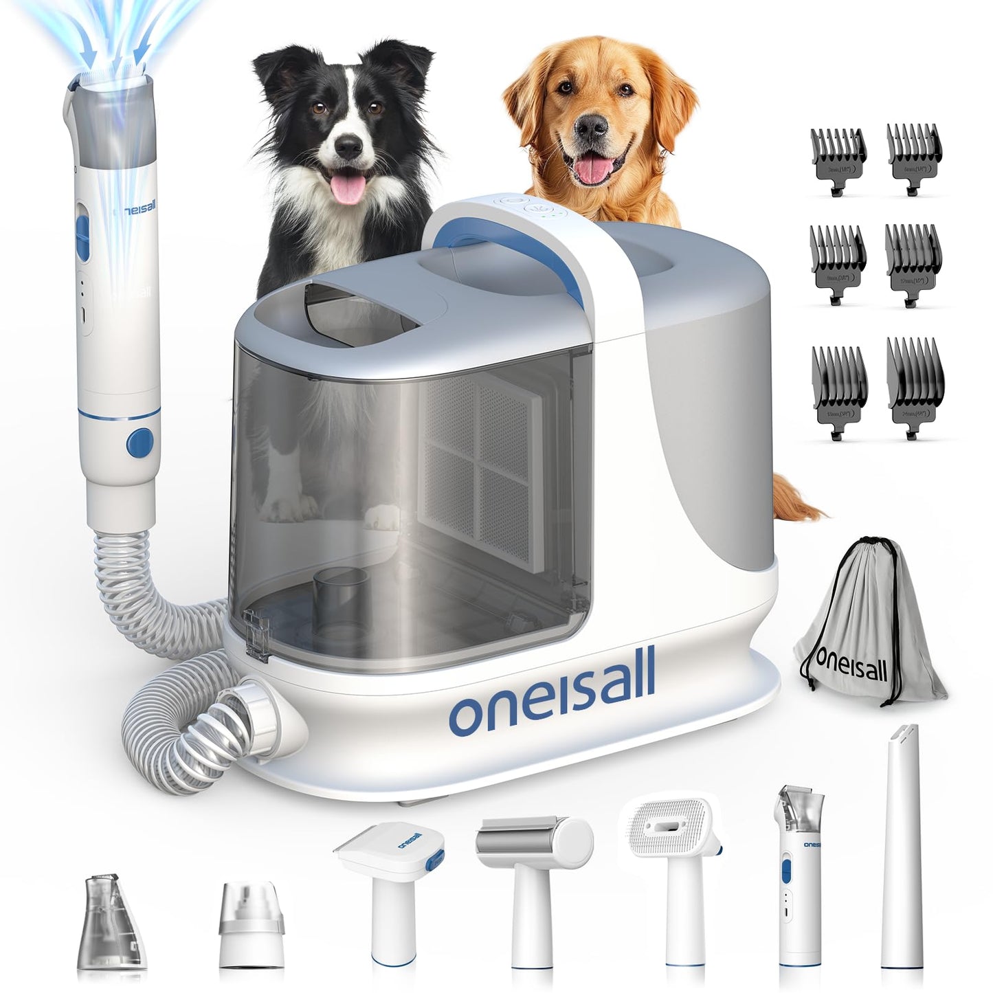oneisall Dog Grooming Vacuum, 13000Pa Powerful 3L Dust Cup Pet Vacuum with Clipper Nail Grinder & Shedding Brush, 7 in 1 Dog Grooming Kits, Quiet, Large Capacity 3 Suction Levels, BM3