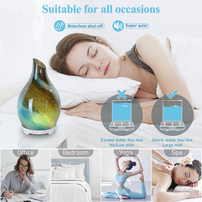 Essential Oil Diffuser 120ML Glass Ultrasonic Aromatherapy Oil Diffuser-Aroma Humidifier Glass Diffuser,7 Color Changing Light Waterless Auto-Off-Ultra-Quiet for Sleeping Yoga Home Office and Spa
