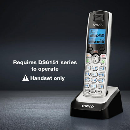 VTech Accessory Handset for DS6151 Series with 2-Line Cordless Phone, Suitable for Small Business or Home, Answering System, Expandable up to 12 Handsets, Intercom, Conference | DS6101 (Black/Silver)