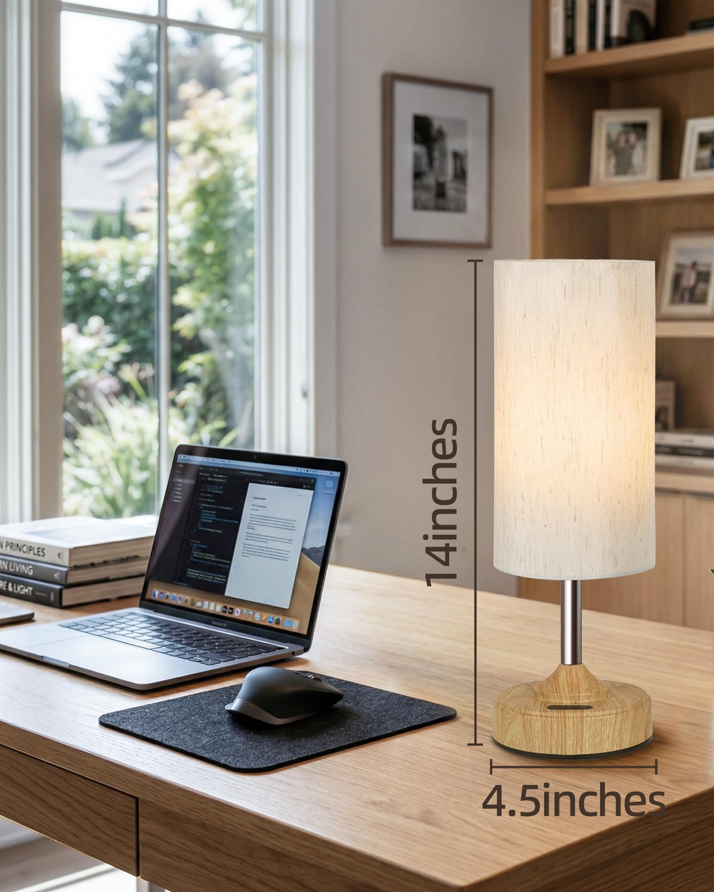 EZVALO Cordless Table Lamp, Ambient Light, Wood-Grain Finish, Dimmable, Touch, Timer, 2700K, Decor, Portable, Wireless, Rechargeable, Battery Operated, Bedside, Kitchen Lamp, for Dining Table, Counter