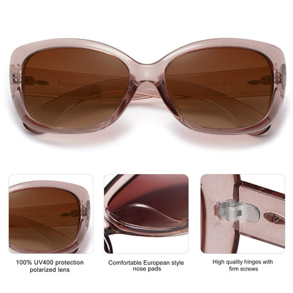 SOJOS Vintage Square Sunglasses for Women Polarized UV Protection Havana Frame SJ2111 with Transparent Brown Frame With Gradient Brown Lens
