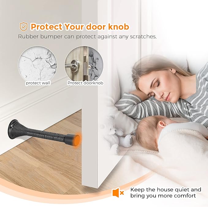Ravinte Door Stoppers, 6 Pack Black Spring Door Stops with Rubber Bumper, Door Stoppers for Bottom of Door
