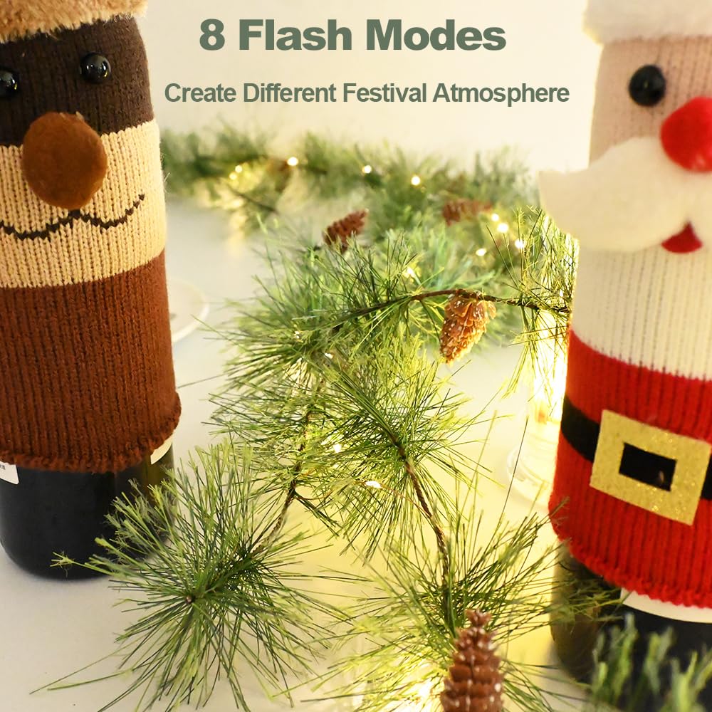 PALONMY Christmas Garland with Lights 6.56 FT Smokey Pine Garlands with 30 LED Fairy Lights Battery Operated Garland Lights with Pine Cones Artificial Greenery Garland Christmas Pre-lit Light for Home