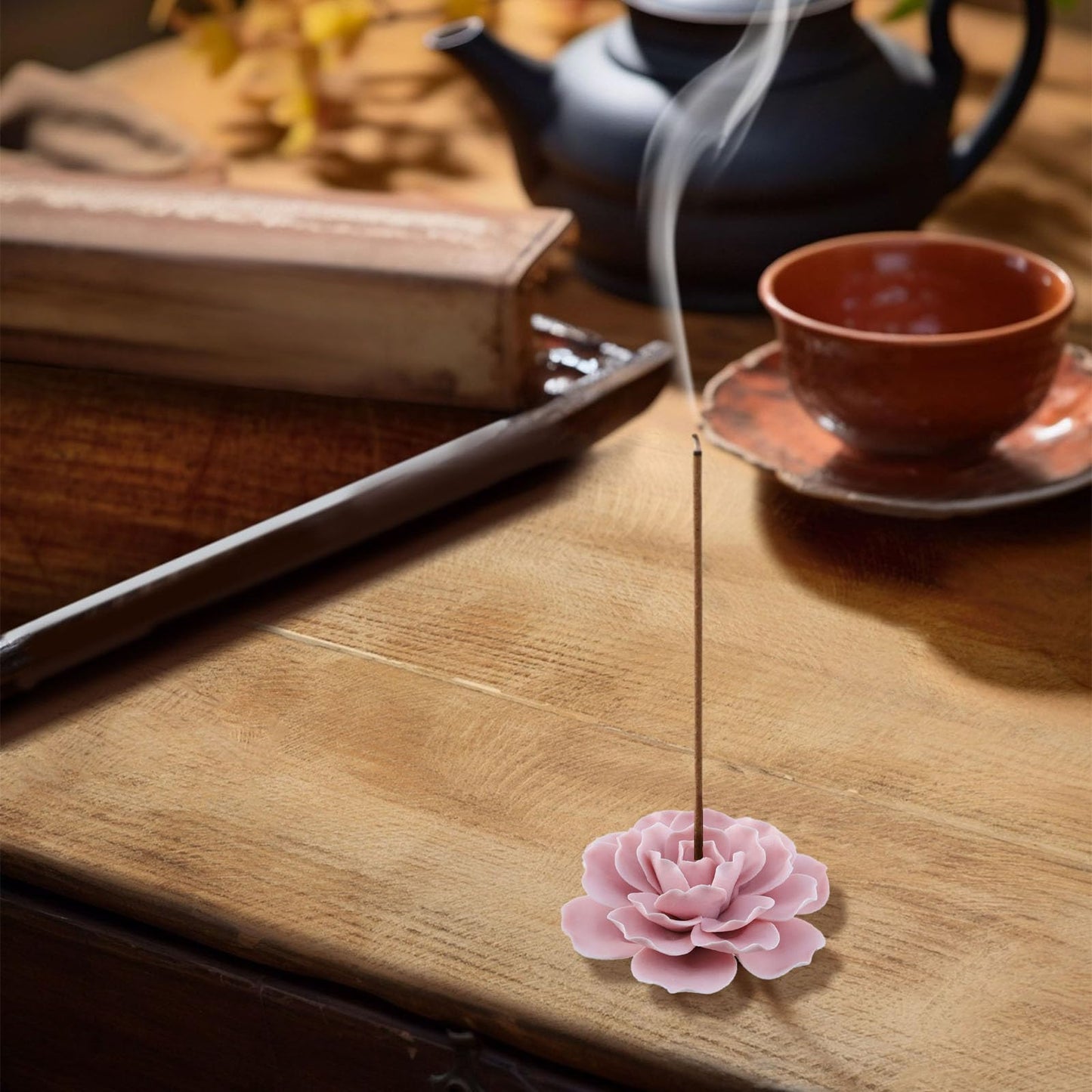 Bitray Pink Incense Holder 3.35" Dia Burner Holder Ceramic Flower Incense Sticks Holder for Yoga Studio