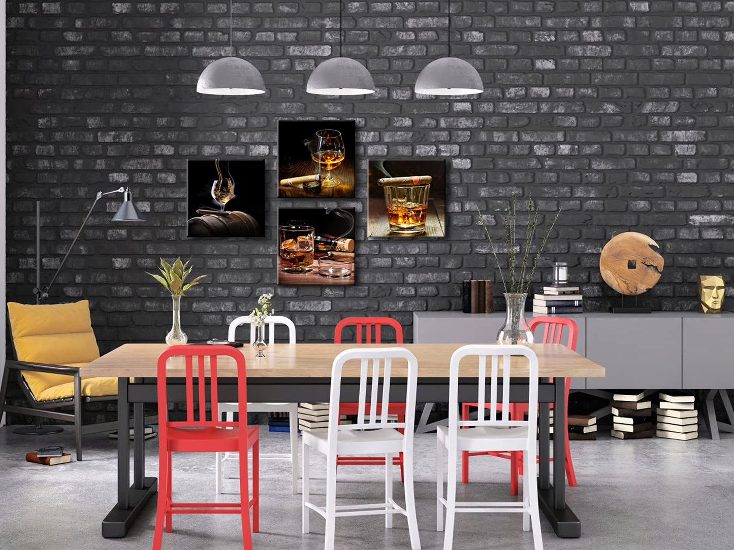 Pyradecor Cigar Wine Whisky Canvas Prints Wall Art Liquor Still Life Pictures Paintings for Kitchen Bar Pub Home Decorations 4 Piece Modern Stretched Ready to Hang Artwork