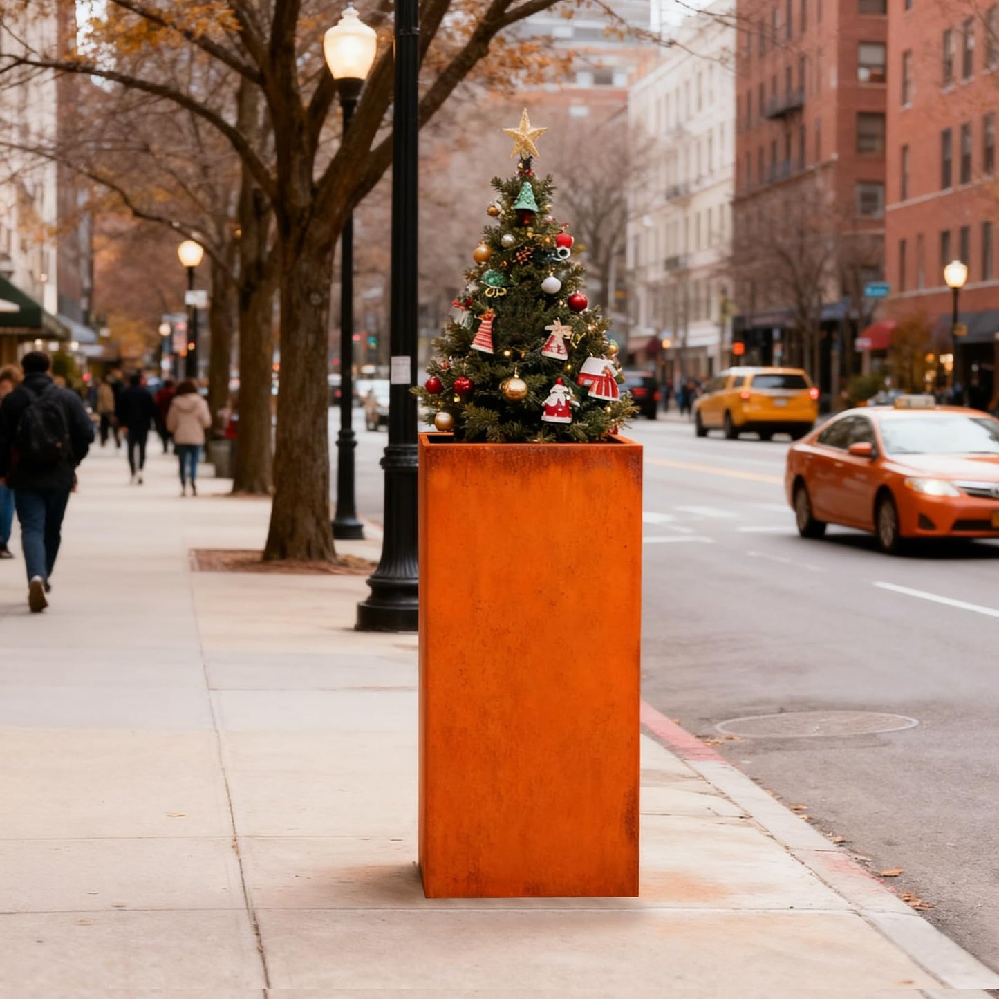 GZLVSOW Corten Steel Planter Box for Outdoor Plants 14"x14"x30" Metal Planter Spliced Planter Box with Removable Insert Sherf for Outside,Indoor,Garden (Corten, 14 * 14 * 30)