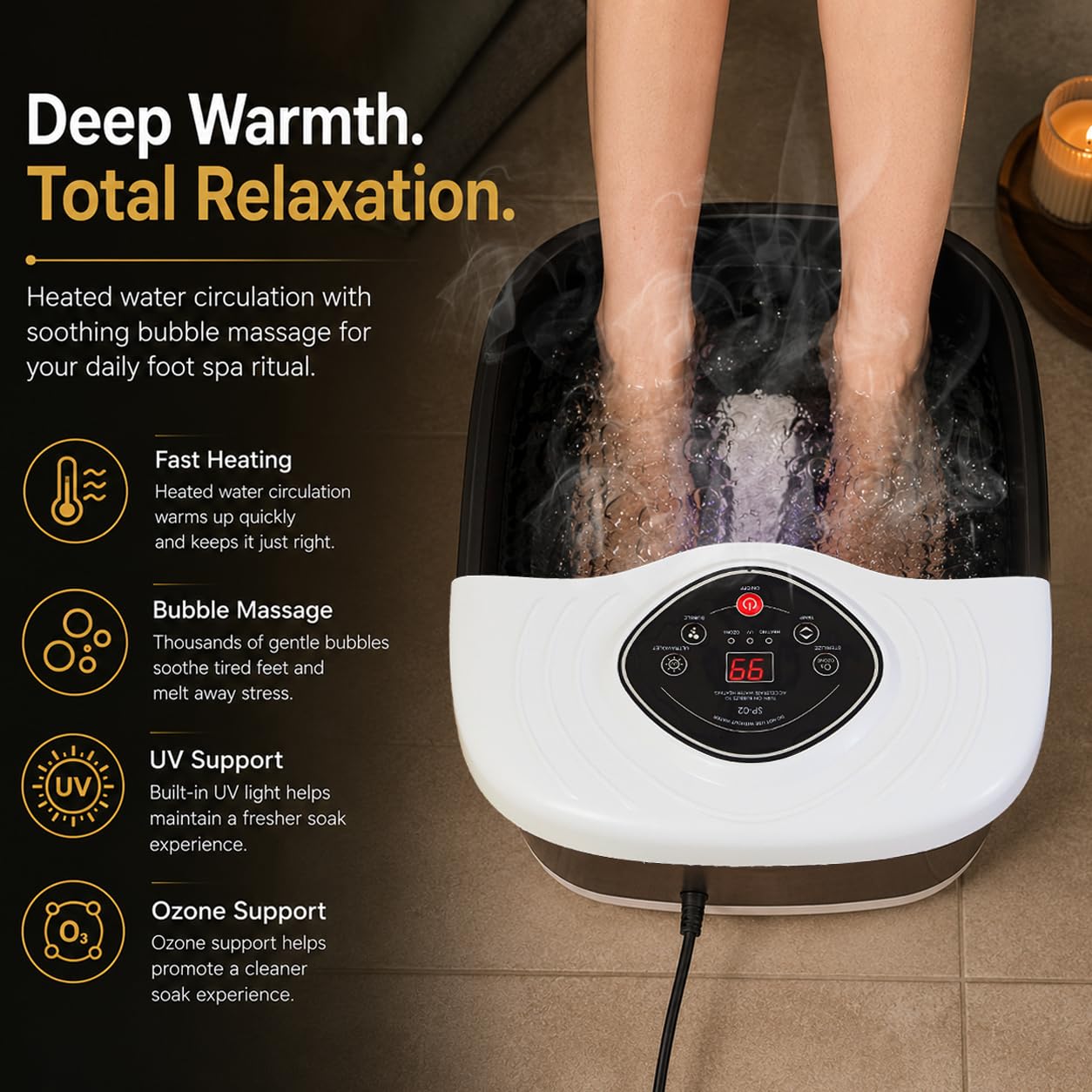ACCOPURO Foot Spa Bath Massager with Heat, UV Ozone & Oxygen Bubbles, Shiatsu Rollers Epsom Salt Temperature Control, Relieves Stress and Feet Pain - Home Pedicure Soaking Tub Gift for Women/Men