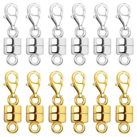 OHINGLT Magnetic Necklace Clasp Extra Strong, Gold and Silver Plated Magnet Jewelry Clasps Converters, Bracelet Extender for Women Seniors