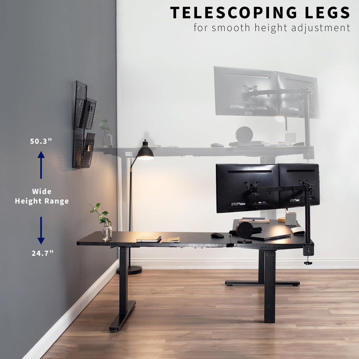 VIVO Electric Height Adjustable 83 x 60 inch Corner Stand Up Desk, 2 Black Solid Table Tops, Black Frame, Memory Controller, L-Shaped Workstation, 3E Series, DESK-KIT-3E8B