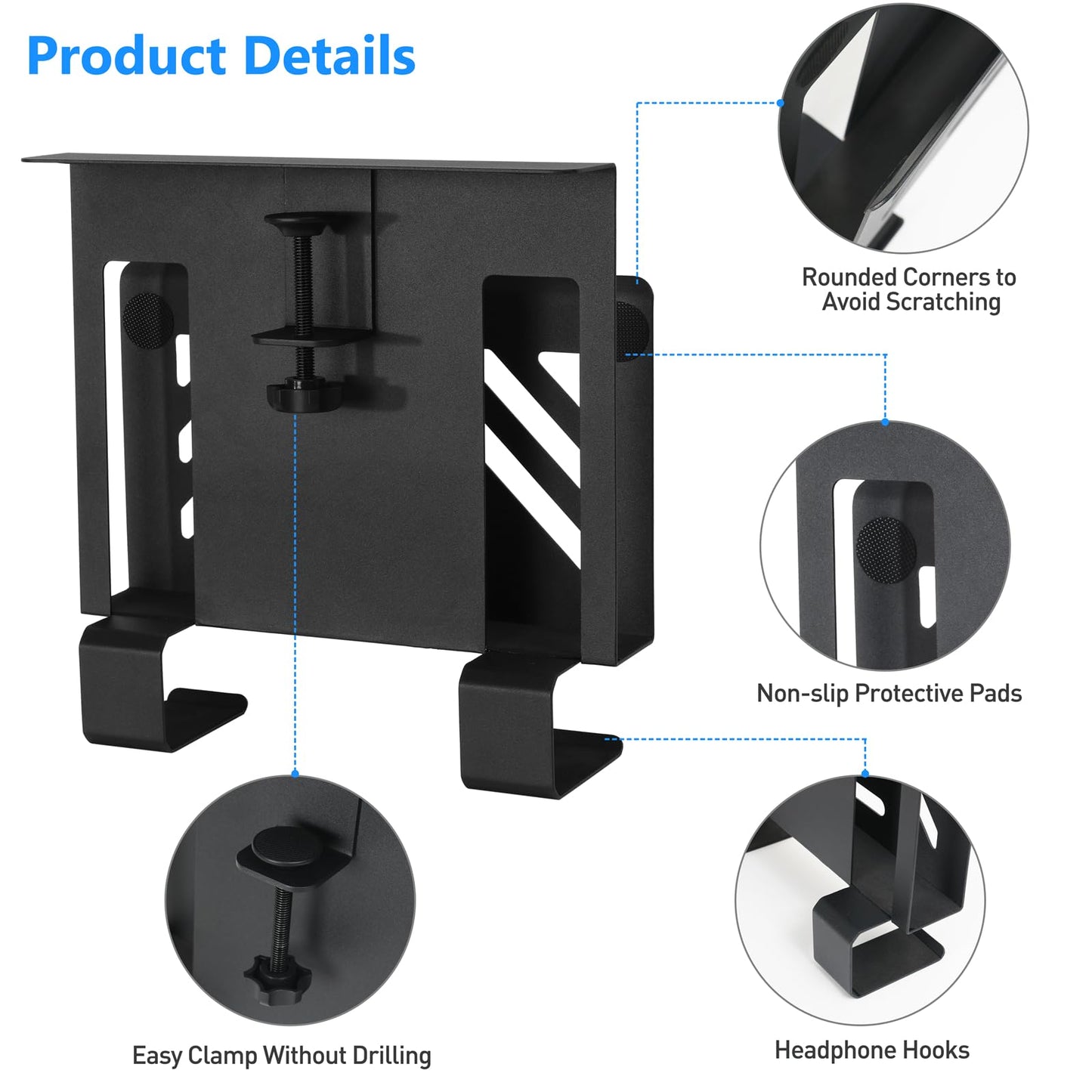MAXECHO Desk Side Storage, Under Desk Laptop Mount, Table Side Hanging File Organizer, No Drill Clamp On Cable Management Tray, Laptop Holder with Magnetic Pen Holder for Office and Home, Load 22 Lbs