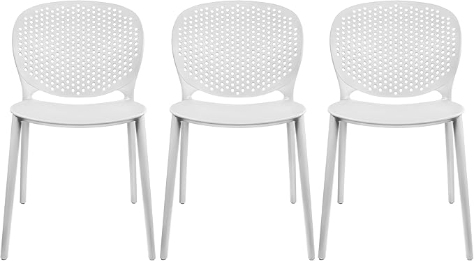 2xhome Set of 3 Patio Dining Chairs | Modern Stackable Outdoor Pool Side Chair | Weather Resistant Plastic for Yard, Porch, Balcony, Kitchen, White