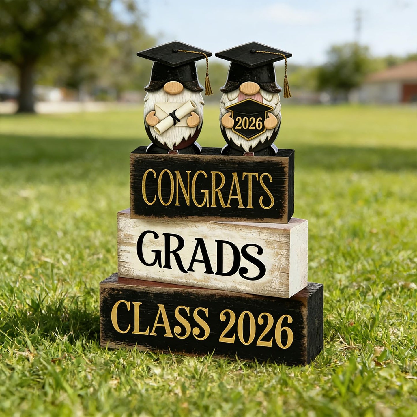 2026 Graduation Table Decorations Class of 2026 Senior Tiered Tray Decor Wooden Gnome Block Signs Farmhouse Congrats Grad Tabletop Party Centerpiece for Tables Wooden Sign for Home Decor