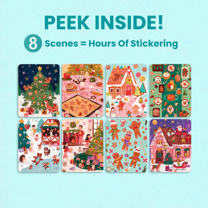 CUPKIN Holly Jolly Holiday Stickers for Kids Toddler Sticker Book, Santa Christmas Activity Book, Toddler Travel Essentials, 300+ Christmas Stickers + 8 Sticker Scenes and Coloring Pages, Ages 2+