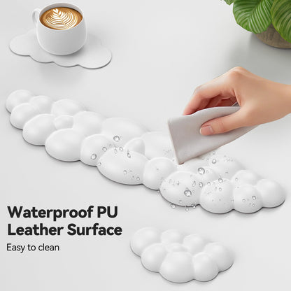 TECKNET Cloud Keyboard Wrist Rest Set, Cloud Wrist Rest with Non-Slip Base, PU Leather Wrist Pad for Keyboard with Ergonomic Memory Foam for Computer Laptop, Office, Gaming, White