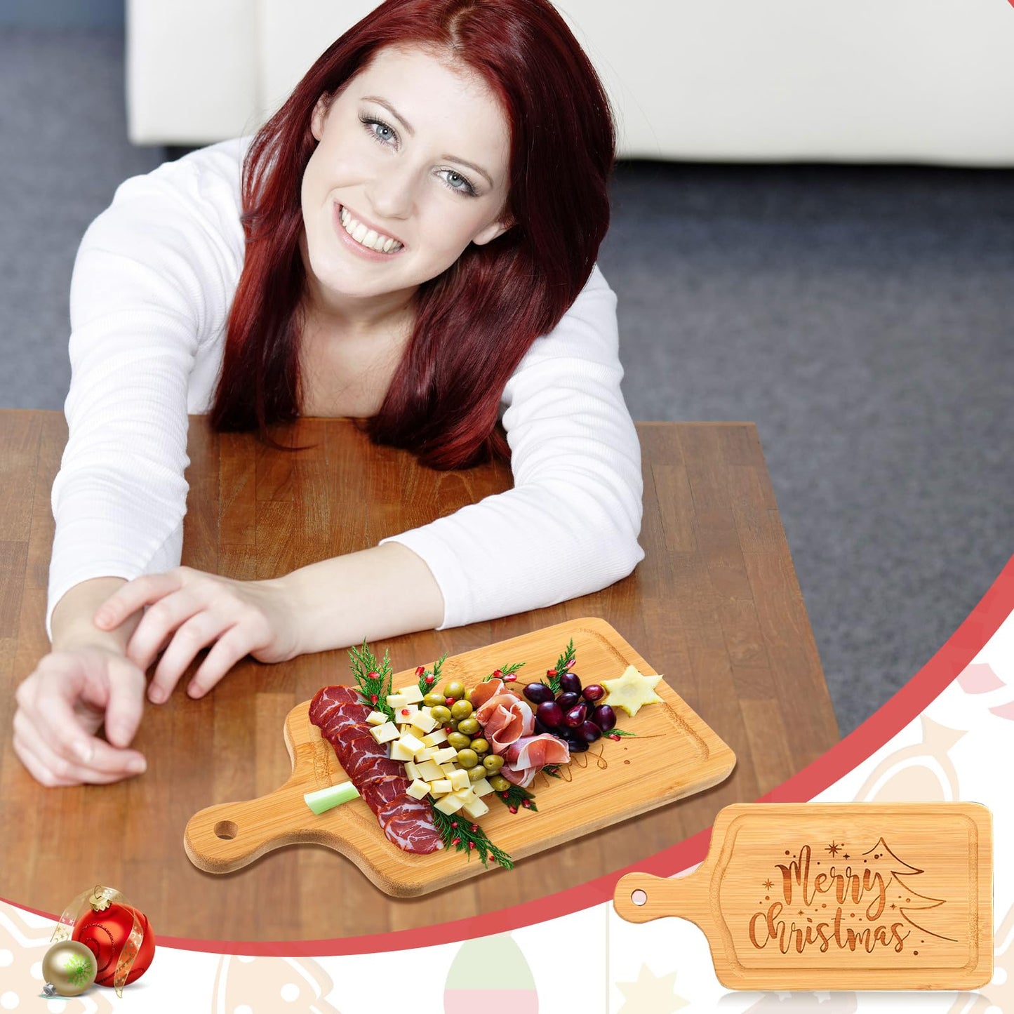 Ziliny 1 Set Christmas Cheese Board and Knife Gift Set, Wooden Small Charcuterie Board Mini Xmas Holiday Serving Tray for Party Appetizers Home Decoration (Square)
