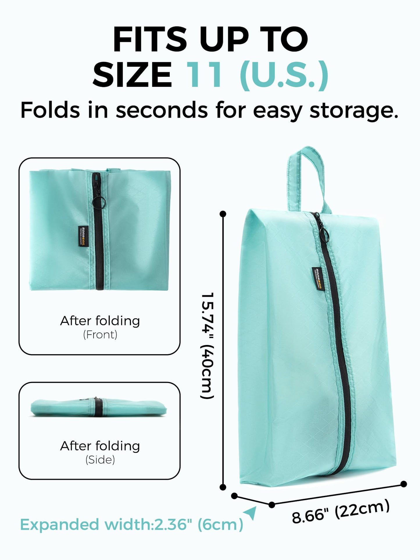 SOARSAIL 2 Pack Shoe Bags for Travel, Water-Resistant and Tear-Resistant Shoe Pouch for Sport, Shoe Organizer for Gym, Soccer, Golf, Tennis, Baseball (Cyan, 2 Pack)