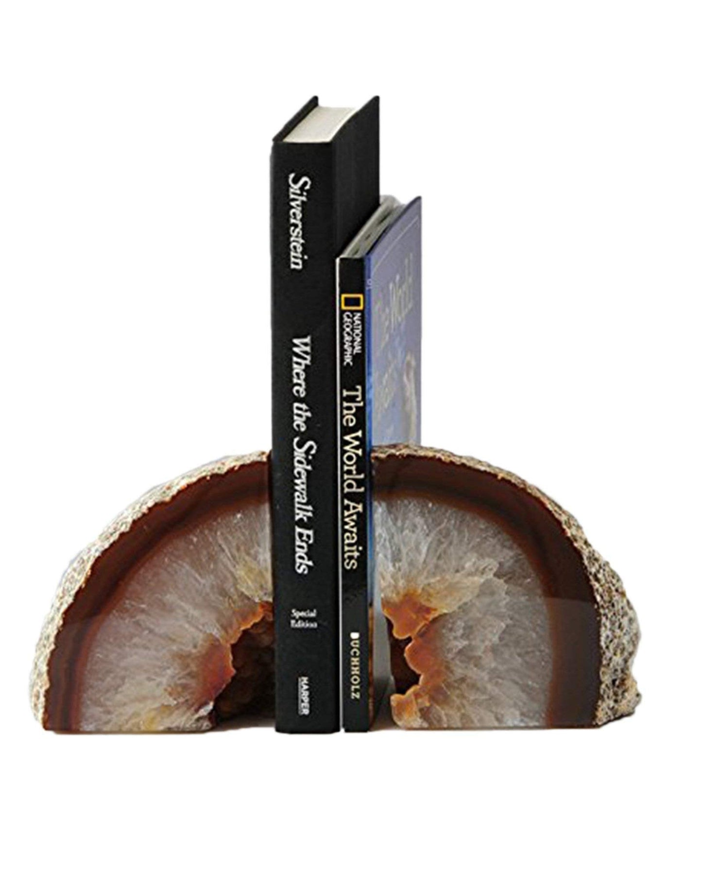 AMOYSTONE Natural Agate Bookends 2-3 lbs & Rose Quartz Book Ends 3-4 lbs for Home Office
