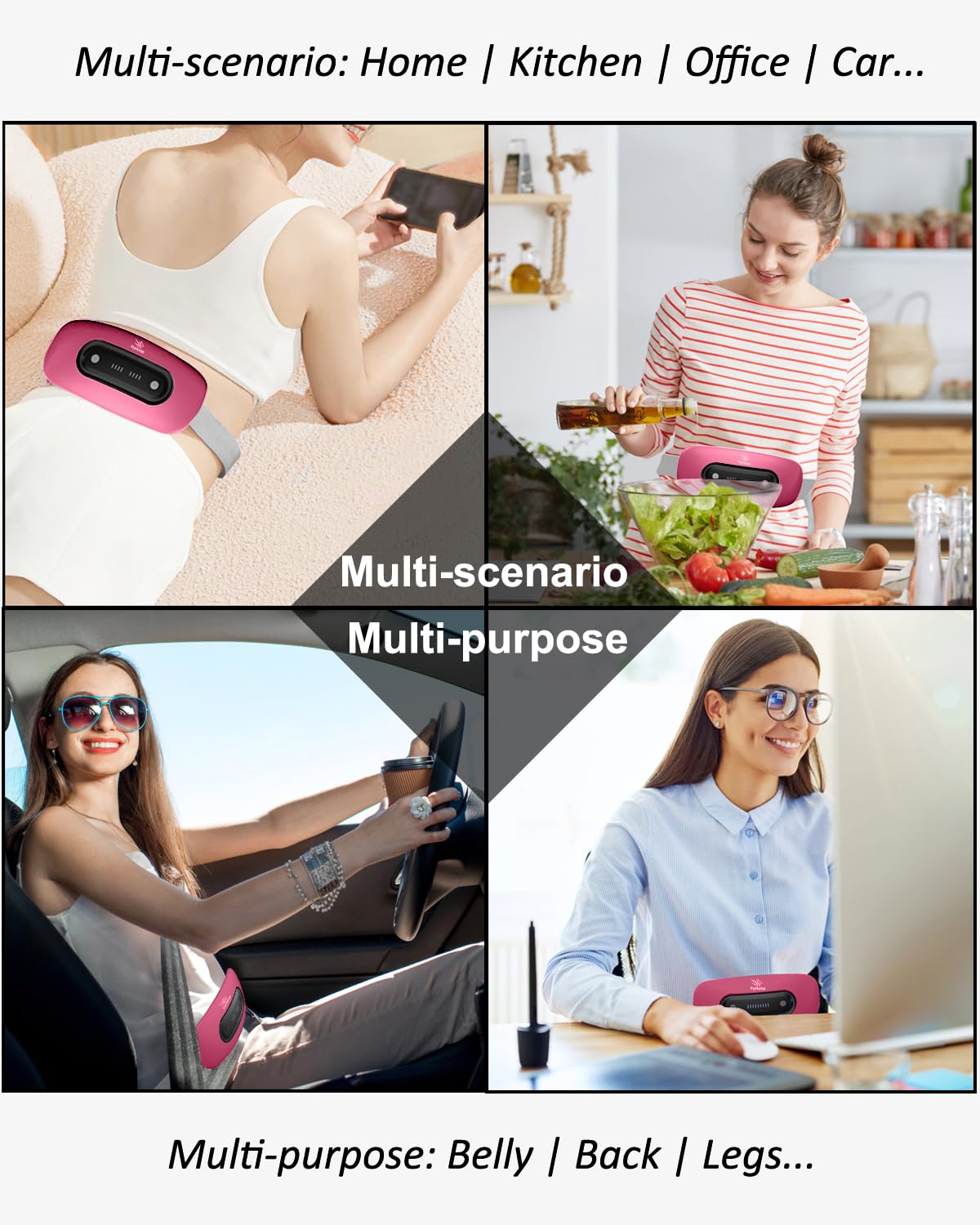 Electric Heating Pad, Portable Cordless Menstrual Heating Pad with 4 Heat Levels and 4 Massage Modes, Fast Large Heating Belly Wrap Belt for Cramps, Back Pain Relief Gifts for Women Girls Her(Black)