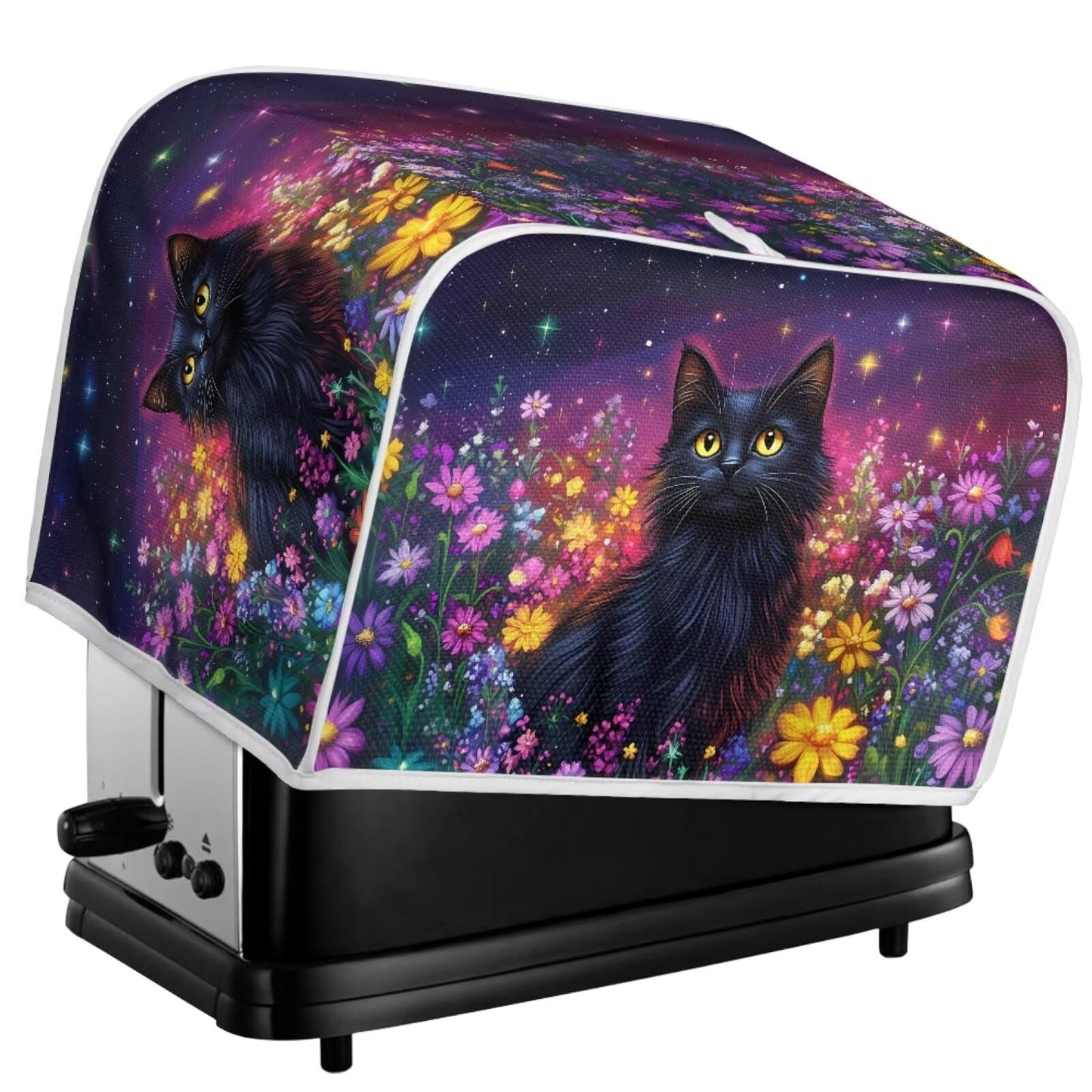 ASQVTIFE Black Cat Toaster Covers 4 Slice Long Slot Kitchen Appliance Covers Cute Animal Bread Machine Oven Dust Cover Indoor Kitchen Decorations Greasy Protection Anti Sputtering