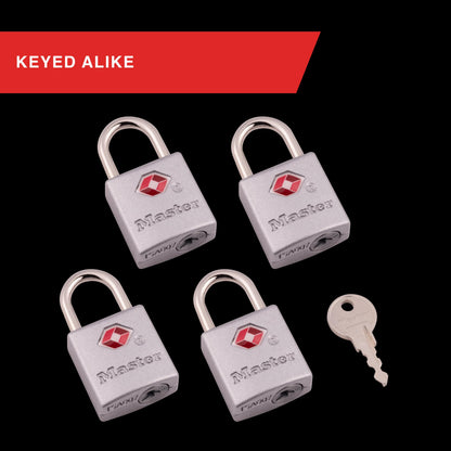 Master Lock Brass TSA Locks for Luggage with Key, TSA Approved Keyed Padlock for Backpacks, Suitcases, and Luggage, Zipper Lock, 4 Pack, 4683Q