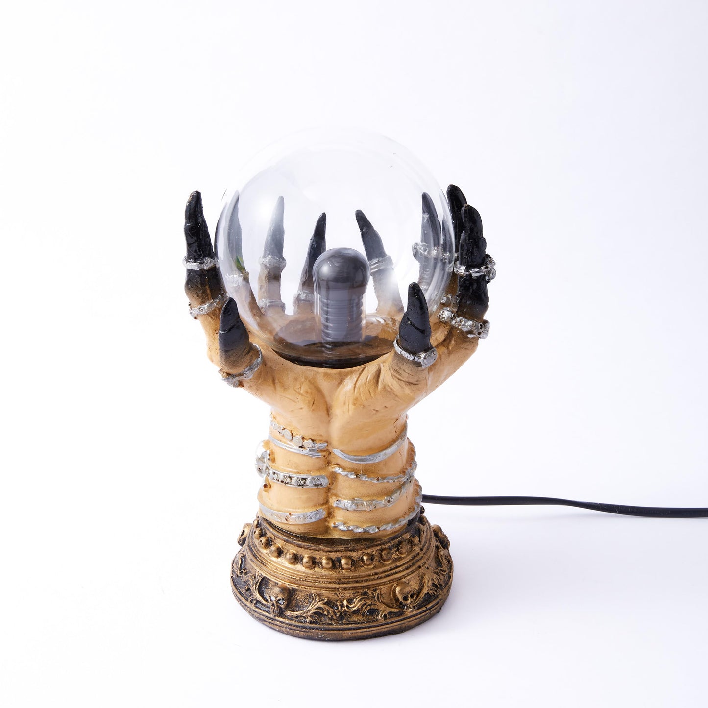 Witchy Plasma Crystal Ball Lamp – Gothic Hand Holding Orb Light with Red Lightning Effect – Touch-Activated Mystic Sphere for Witchcore Decor, Halloween Table Accent, Tarot or Altar Display