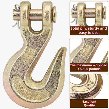 V-chen 10Pcs 3/8" Chain Hook Clevis Grab Hook, Forged Grade G70 Steel Clevis Hooks, Heavy Duty Chain Hook for Trailer Truck Transport Yellow Chromate Finish - 7500 LBS Capacity